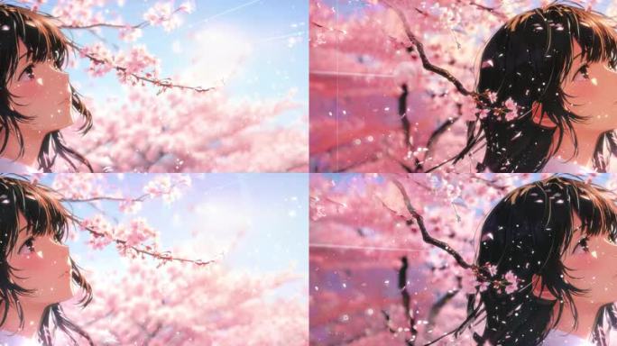 宽屏春日和煦樱花树下花瓣轻舞