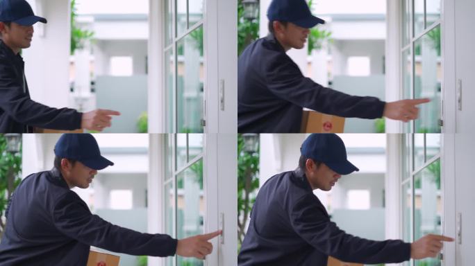 送货员在运输车上准备好包裹，并将箱子送到客户家中。