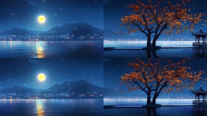 月亮湖面夜景