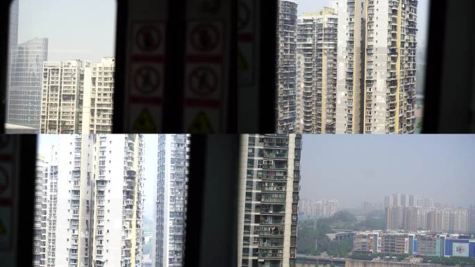 火车车窗外风景快速移动模糊车窗外城市风光