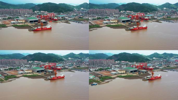 江边上的码头，航拍素材