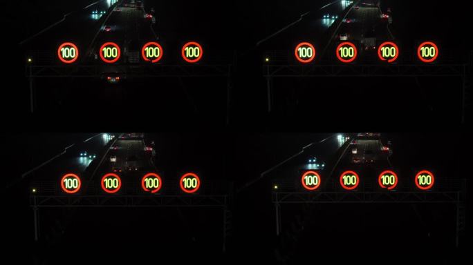 深夜晚上智慧高速公路车道级显示屏限速标志