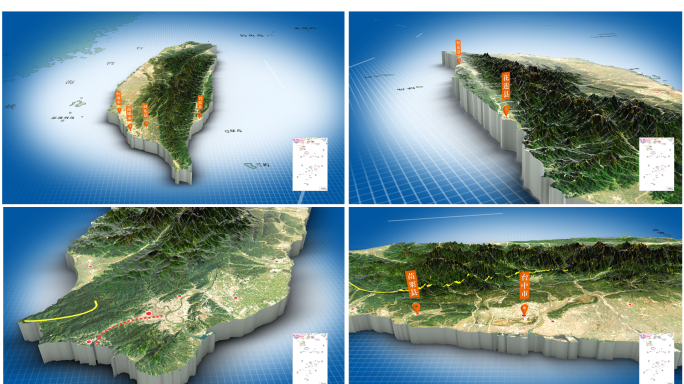 台湾岛3D地图E3D模型AE模板