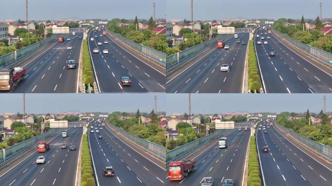 浙江杭甬高速公路车流物流实拍航拍原素材
