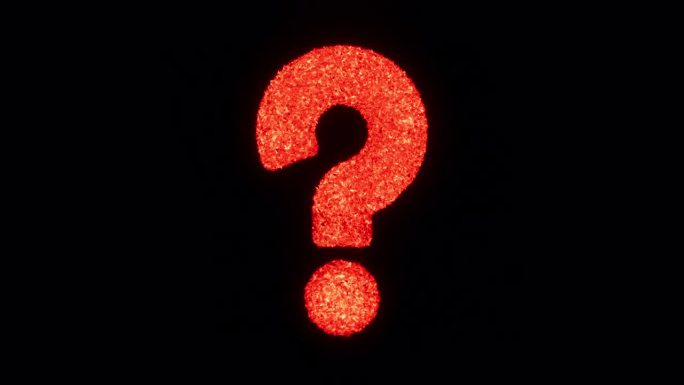 问号符号闪烁3D旋转透明绿色，红色，紫色，青色与Alpha通道