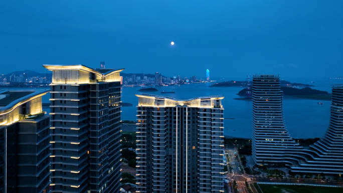 阿罗海海沧湾湖金沙书院夜景航拍幸福生活