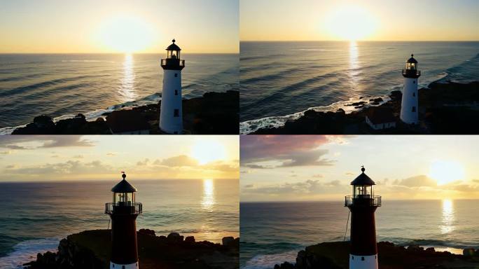 4K大海灯塔日出