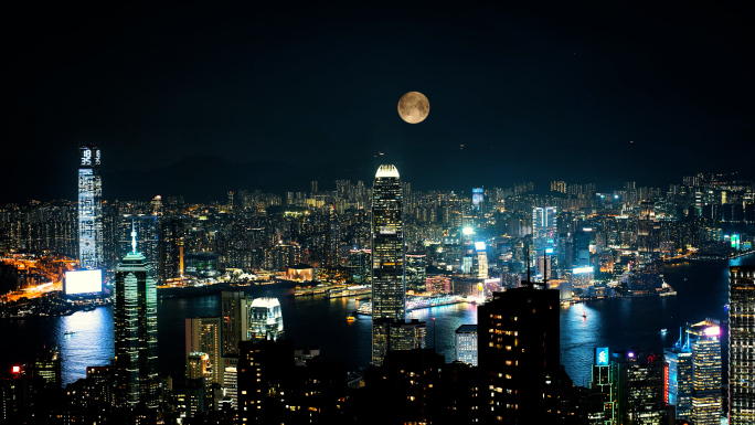 香港中秋月亮城市延时合集太平山上赏月夜景