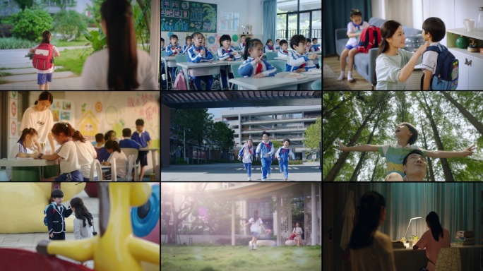 孩子上学放学快乐成长教育美好生活健康成长