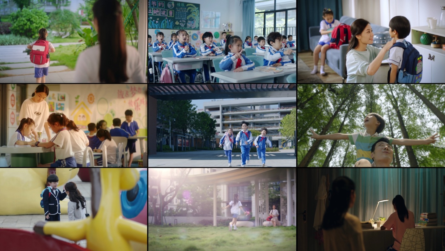 孩子上学放学快乐成长教育美好生活健康成长