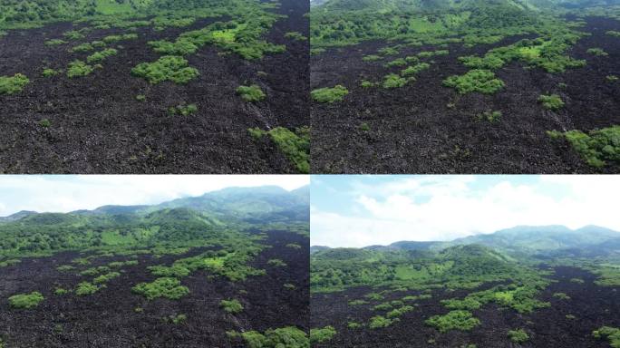 塞博鲁科火山的故事用冰冻的岩石覆盖了黑色的岩浆路。