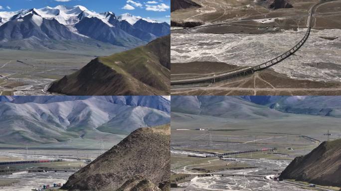 航拍昆仑山下青藏铁路视频合集2