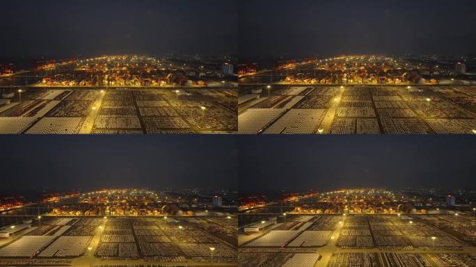 江苏太仓港区货运码头集装箱港口夜景航拍