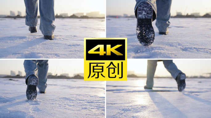 【有版权】4K雪地上坚定的脚步