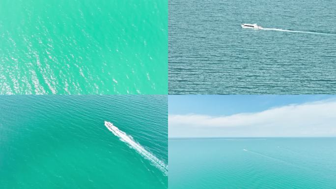 游艇在青海湖上飞驰 4K航拍