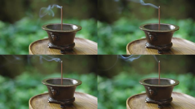 【正版素材】线香铜香炉巧生炉青烟8252