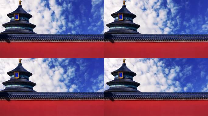 云在上空移动，游客参观故宫传统建筑，紫禁城，中国。中国的古代皇宫太和殿