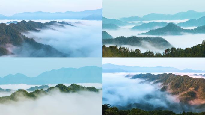 安徽池州市石台县仙寓山 山区云雾笼罩
