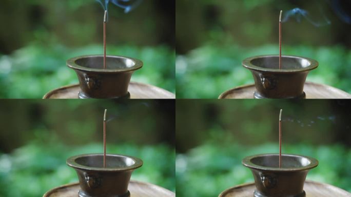 【正版素材】线香铜香炉巧生炉青烟8251