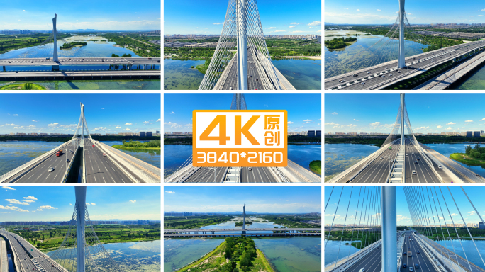 石家庄地标建筑滹沱河特大桥航拍