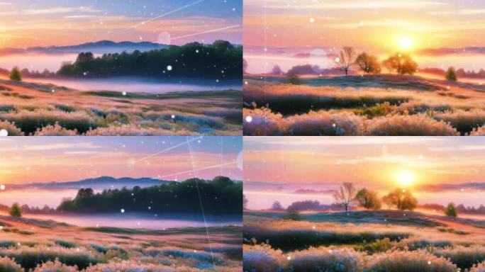 宽屏春日晨曦中轻纱似的薄雾缭绕