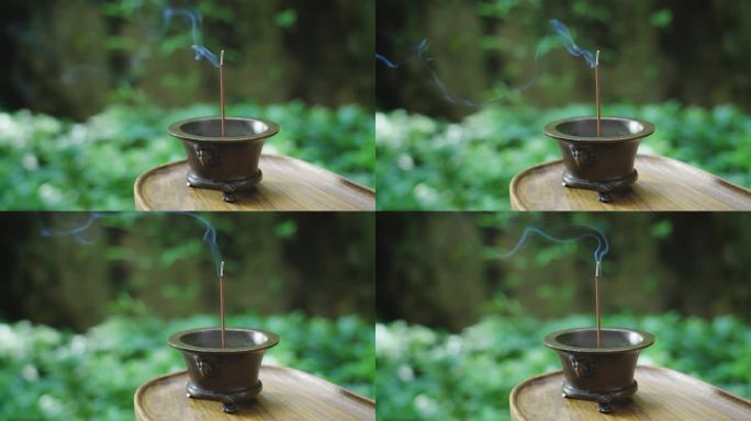 【正版素材】线香铜香炉巧生炉青烟8250