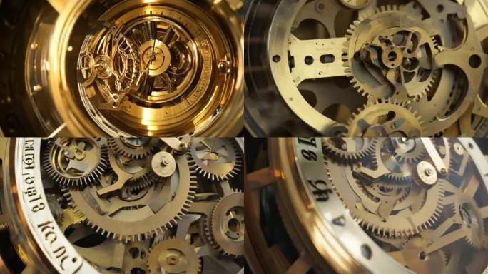 时钟内部复杂机械齿轮零件在运转
