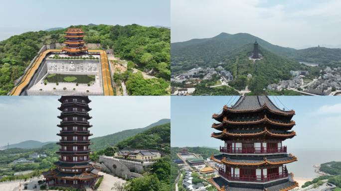 航拍舟山普陀山宝陀讲寺-万佛宝塔-寺庙