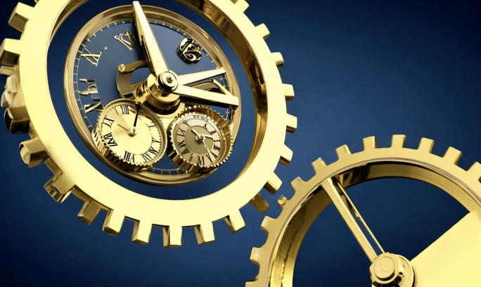 蓝色背景下的金色钟表 时间流逝