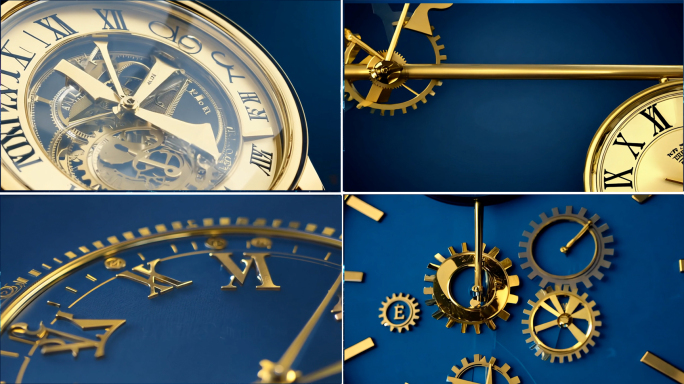 蓝色背景下的金色钟表 时间流逝