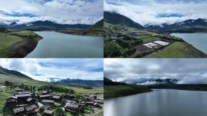 四川凉山冕宁冶勒湖水库自然风光航拍