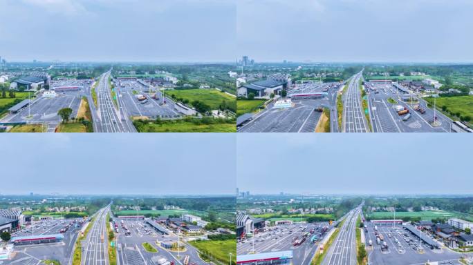 高速公路服务区航拍延时