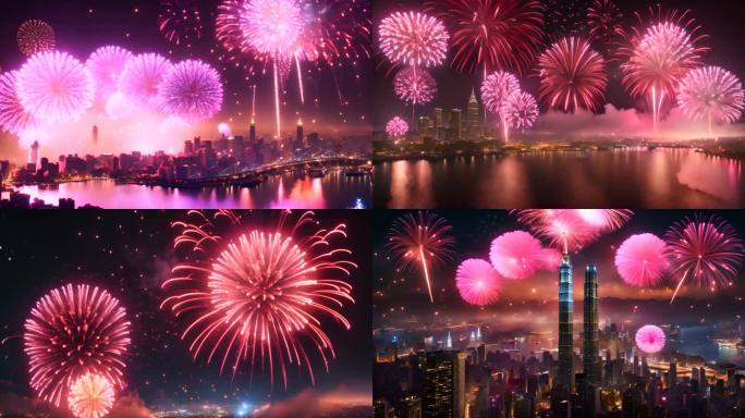 夜空中的烟花 城市夜景