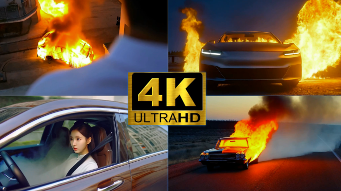 【4k】新能源汽车爆炸燃烧