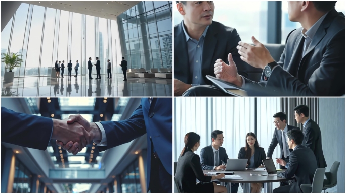 商务合作商务人士商务会议握手商务洽谈签约