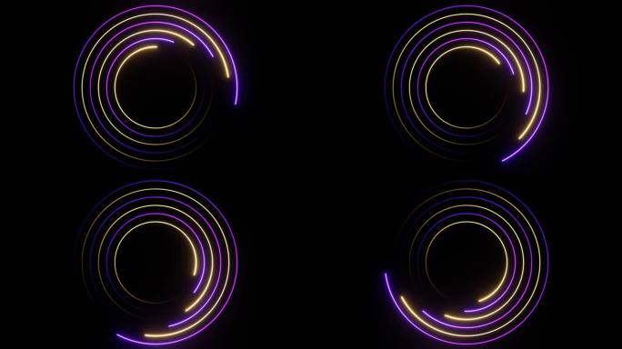 紫色和黄色无缝霓虹灯圈背景VJ循环在4K