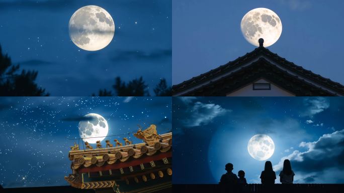 中秋月亮赏月一家人赏月