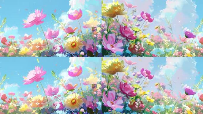 唯美手绘花朵花海舞台大屏03
