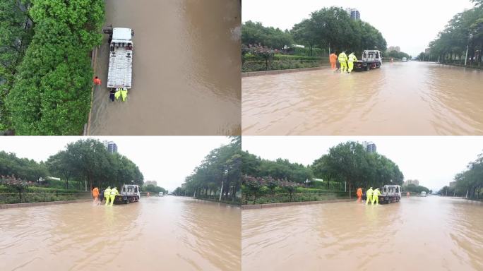 交警雨中推车