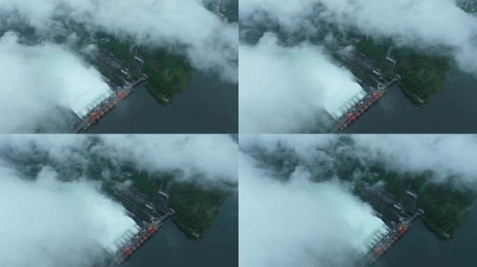新安江水库泄洪云海风光