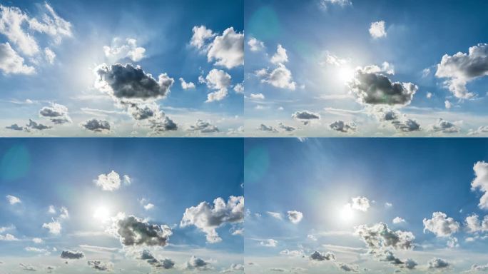 晴朗的日子里，白云和阳光的自然景观