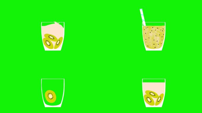 鸡尾酒动画贴纸上的绿色屏幕-手绘饮料动画的海洋或暑假创意设计