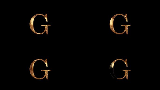 金色字母G与金色粒子和星星，字母表，阿尔法通道