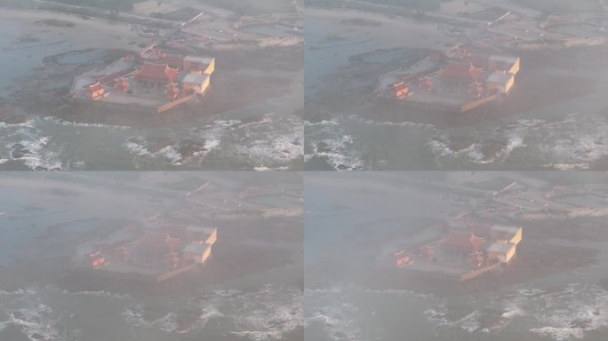 福建泉州石狮黄金海岸洛伽寺风光航拍