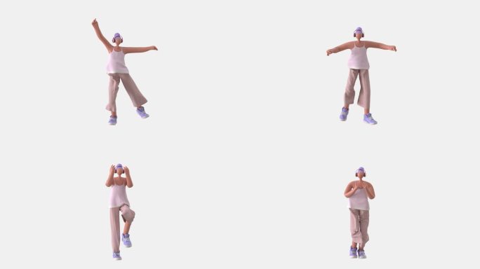 一个有趣的舞蹈角色在白色背景上的3D渲染。