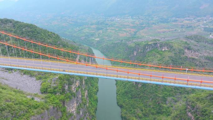 贵州黔西南山间公路与北盘江大桥风景航拍