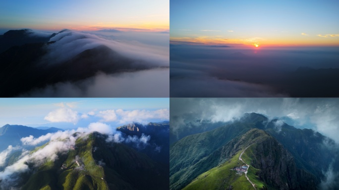 航拍绝美日出云海云瀑高山草甸萍乡武功山