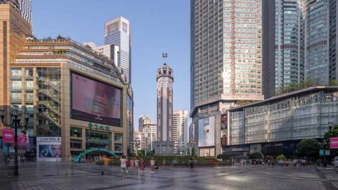 解放碑步行街日出光影延时