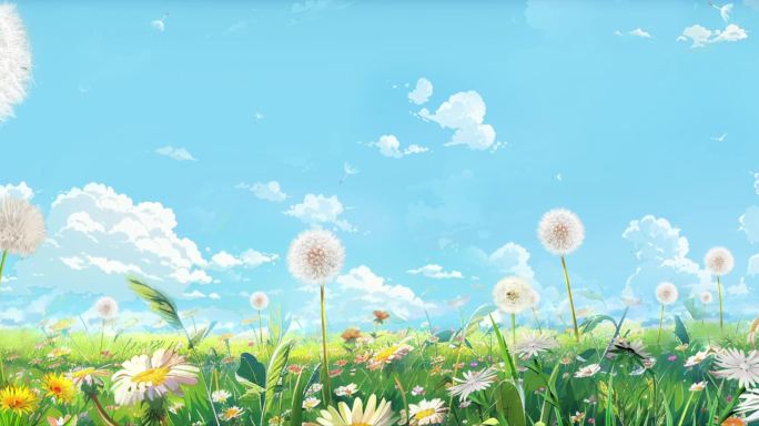 梦幻小清新蓝天白云蒲公英