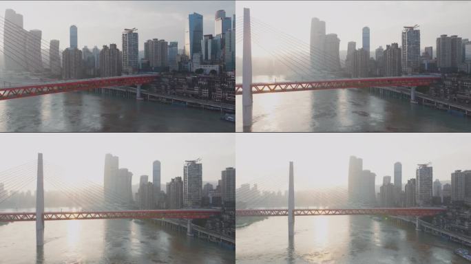 沿河城市景观鸟瞰图。